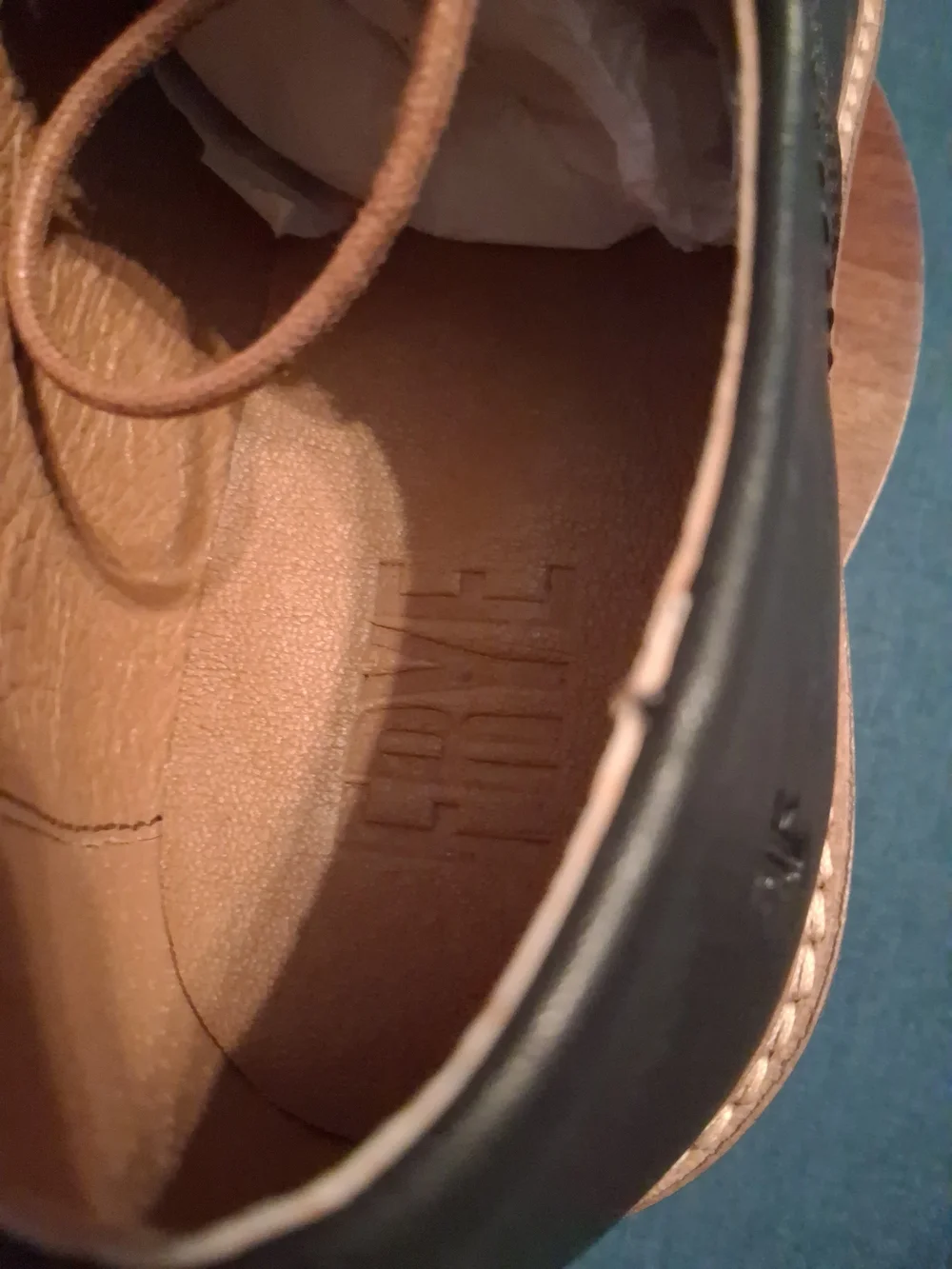 Frye Black Leather Derby Shoes with Tan Laces